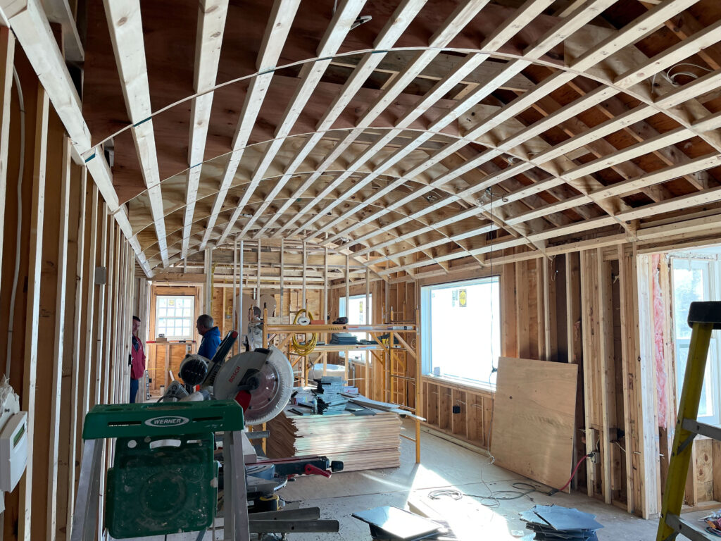 The interior of the master bedroom under construction